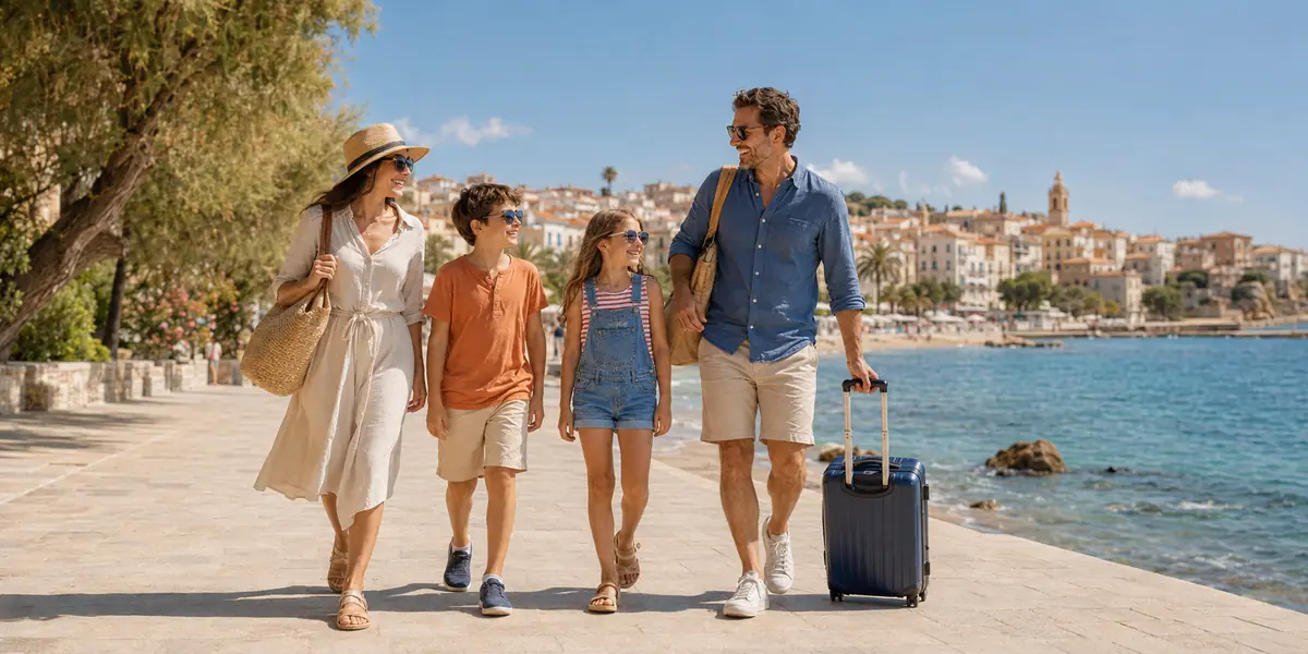 Family enjoying a sunny Mediterranean holiday together
