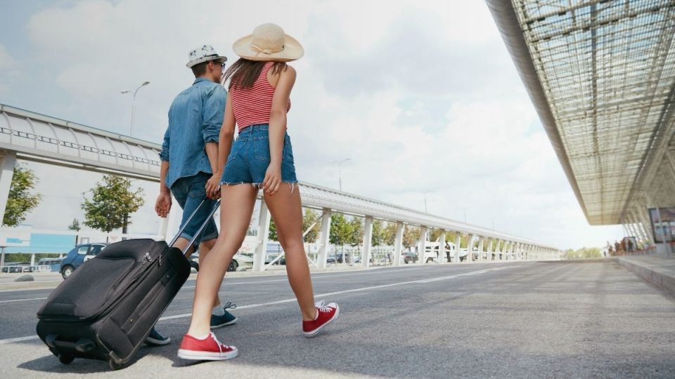 UK travellers arriving in a European city for a holiday